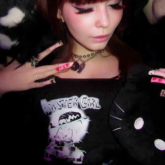 Too Fast ✦ Monster Girl Corset Top ✦ Strapless Lace-Up Tee Gothic Horror Graphic - Picture 5 of 6